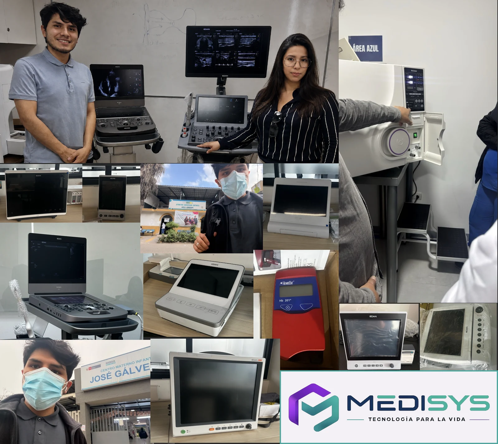Equipo Medisys junto a equipos EDAN, visitas a centros de salud y equipamiento médico