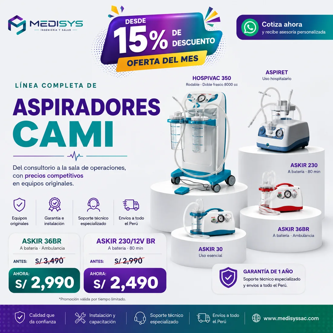 Aspirador CAMI Askir 36BR y 230/12V BR — oferta del mes, desde S/ 2,490