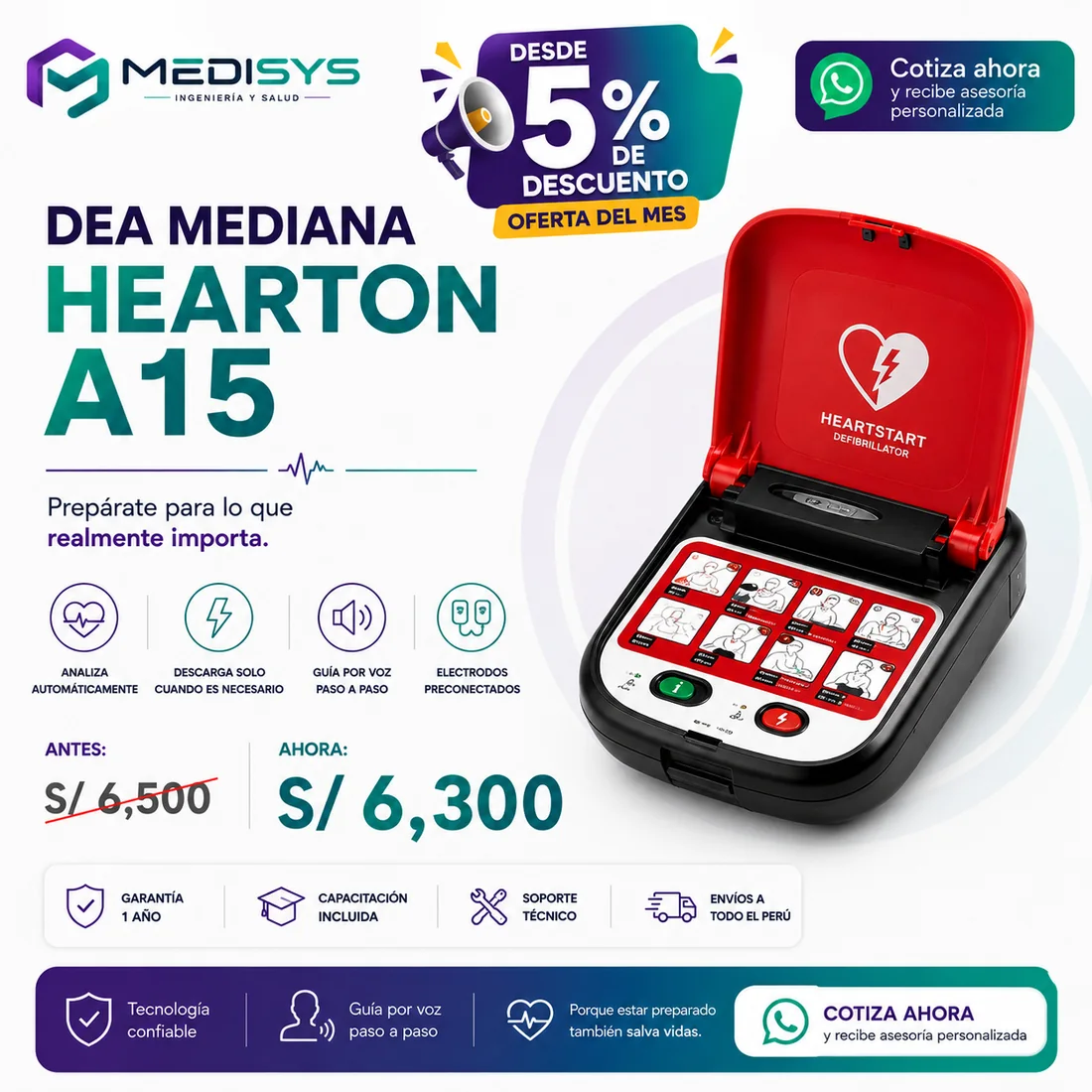 Oferta del mes — DEA Mediana HeartOn A15, antes S/ 6,500 ahora S/ 6,300